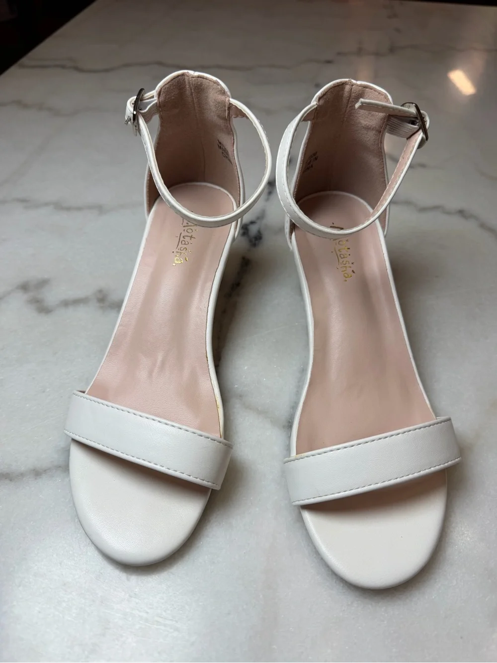 Motasha White Ankle-Strap Dress Heels